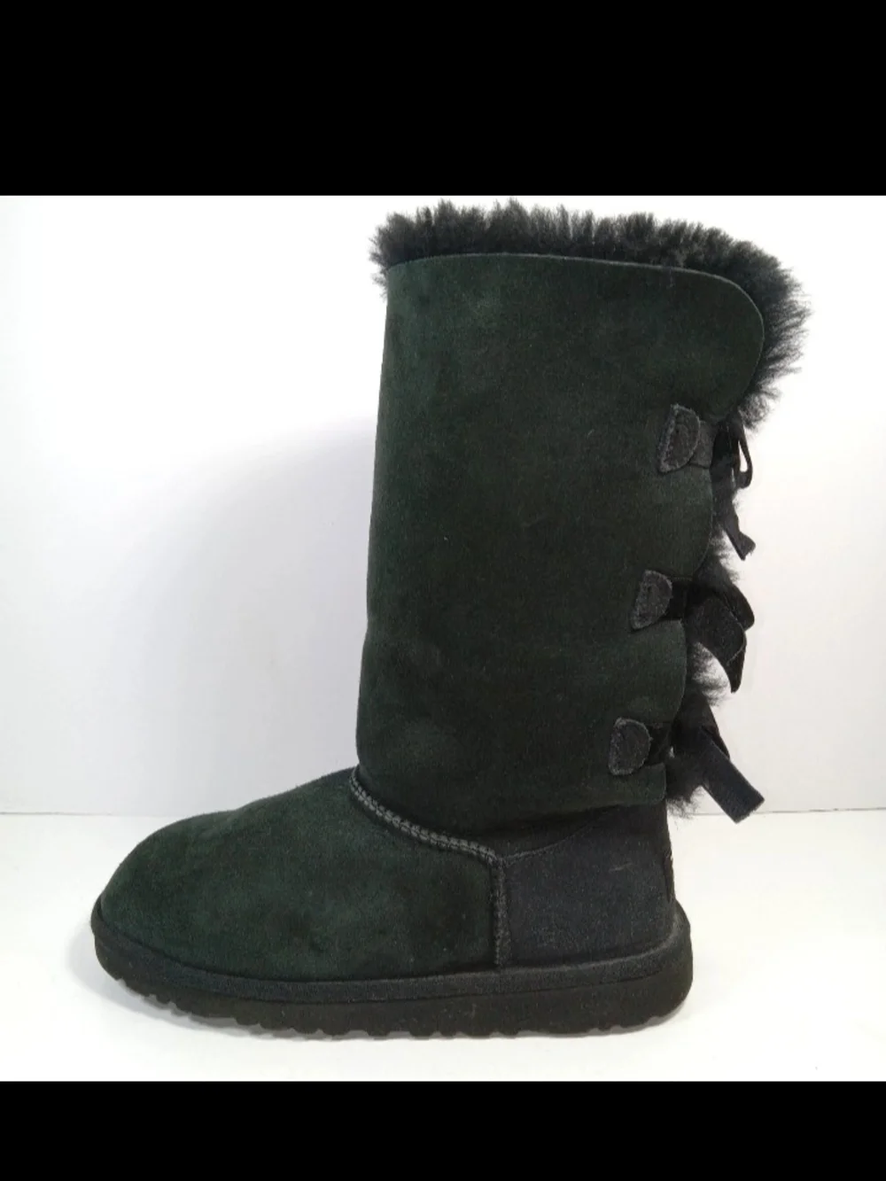 Ugg Bailey Bow Tall II Women’s Dark Green Suede Shearling Winter Boots Sz 4 US